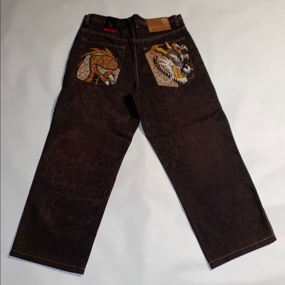 Bare Fox Denim Jeans Dragon Embroidered 